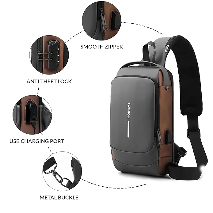 Smart Waterproof Anti-Theft Sling Bag with USB for Travel