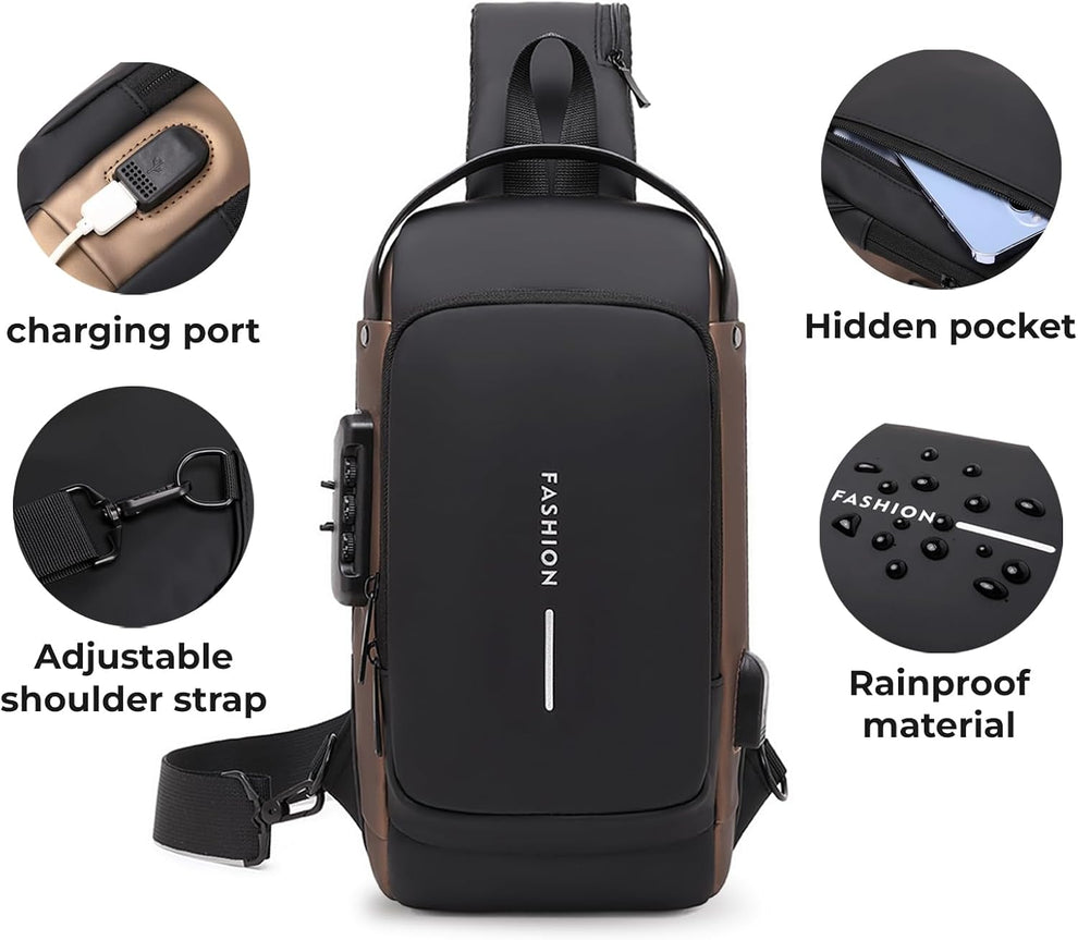 Smart Waterproof Anti-Theft Sling Bag with USB for Travel