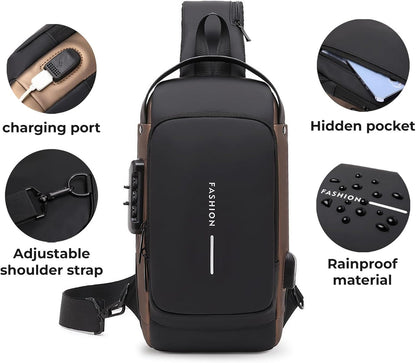 Smart Waterproof Anti-Theft Sling Bag with USB for Travel