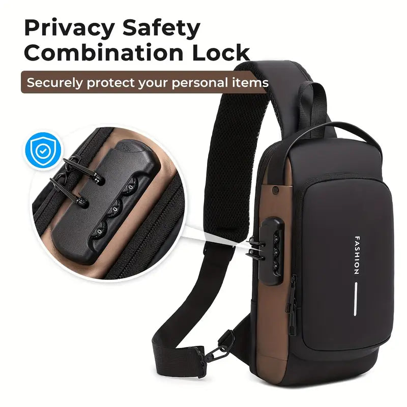 Smart Waterproof Anti-Theft Sling Bag with USB for Travel